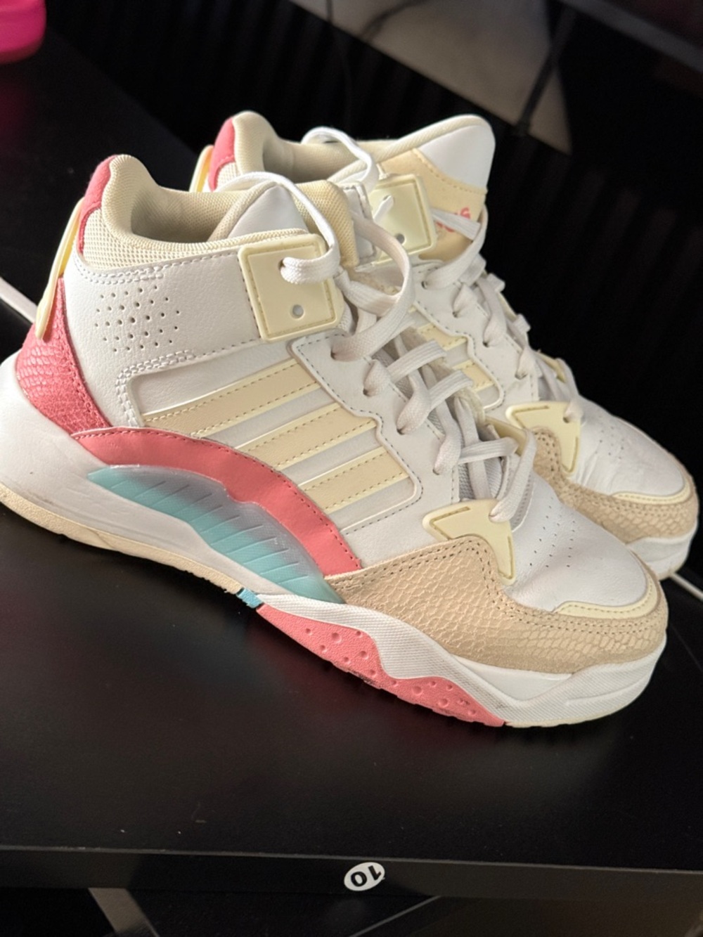 adidas Women's White Pink Cream High-Top Sneakers